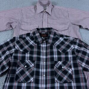 LOT OF 2 VTG Crazy Cowboy x Plains Western Wear Shirt Mens Medium Pearl Snap S/S